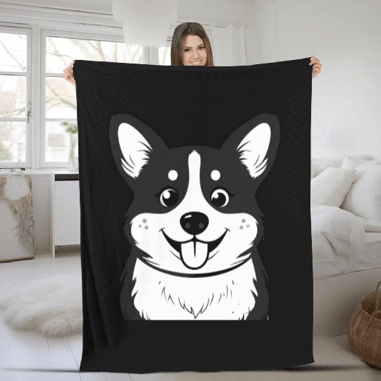 Happy Corgi Face Fleece Blankets
