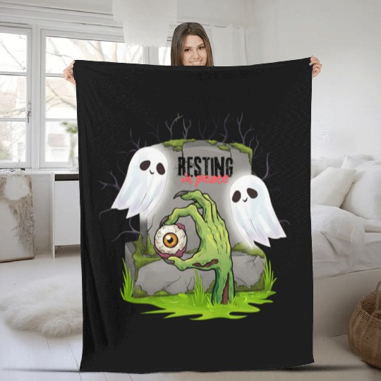 Spooky Graveyard with Ghosts and Eye Fleece Blankets