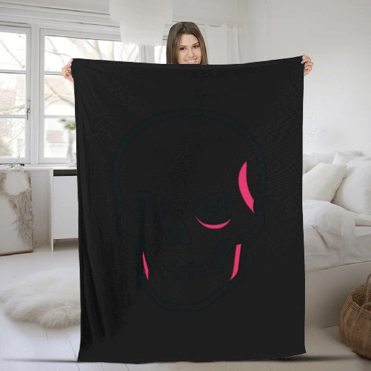 Neon Pink Skull Graphic Design Fleece Blankets