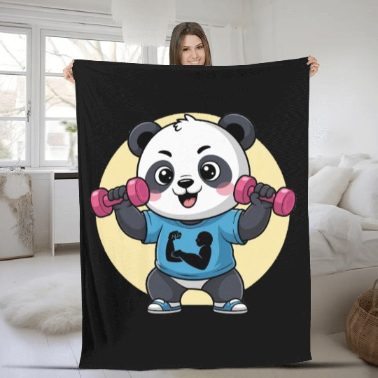 Panda Gym Workout Fleece Blankets
