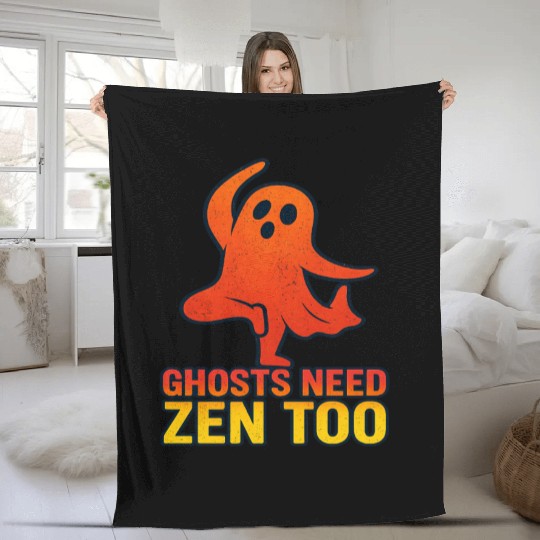 Ghost Yoga Instructor Halloween Fleece Blankets
