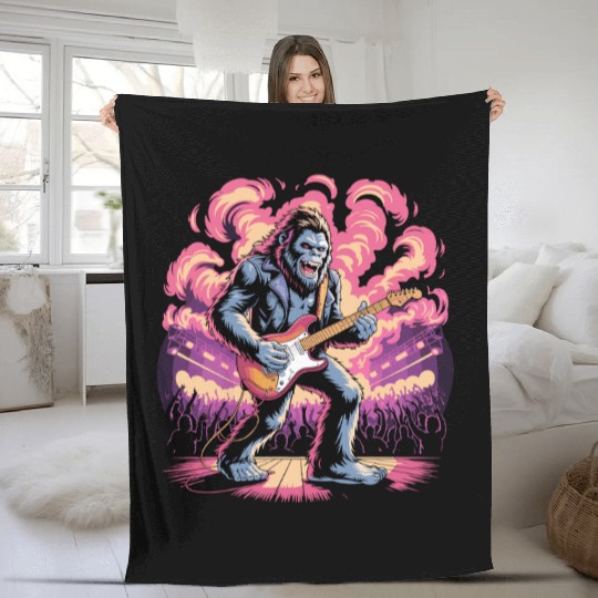 Rocking Sasquatch Guitar Legend at Concert Stage Fleece Blankets