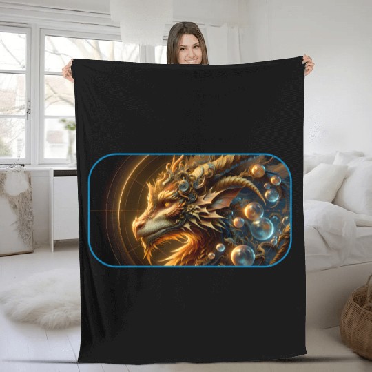 Fantasy Orb Dragon Logo Fleece Blankets