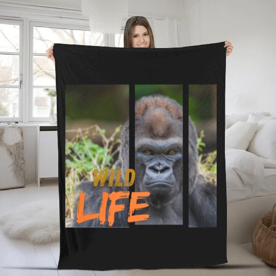 Gorilla Wildlife Portrait Fleece Blankets