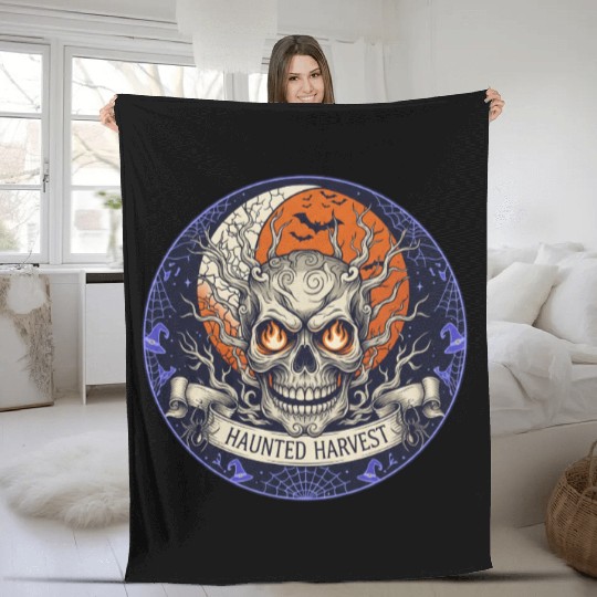 Haunted Harvest Halloween Design Fleece Blankets