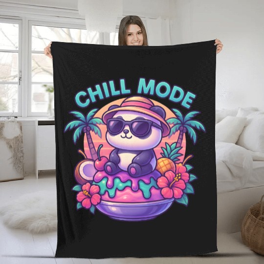 Panda Chill Mode Summer Vibes Fleece Blankets