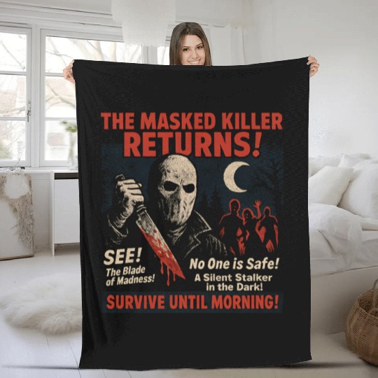 Masked Killer Returns Slasher Movie Poster Vintage Fleece Blankets