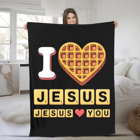 I Love Jesus Christian Breakfast Waffle Heart Fleece Blankets