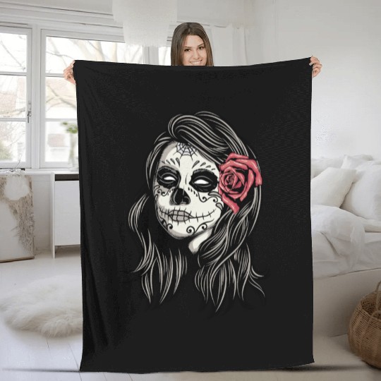Santa Muerte Holy Woman Fleece Blankets