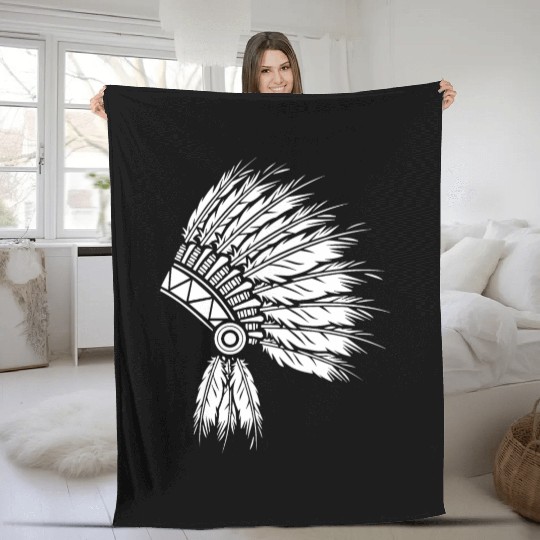 NATIVE AMERICAN HEAD PIECE Fleece Blankets