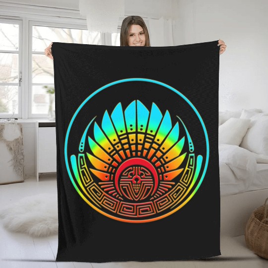 Mayan mask, crop circle, Quetzalcoatl, aztec Fleece Blankets