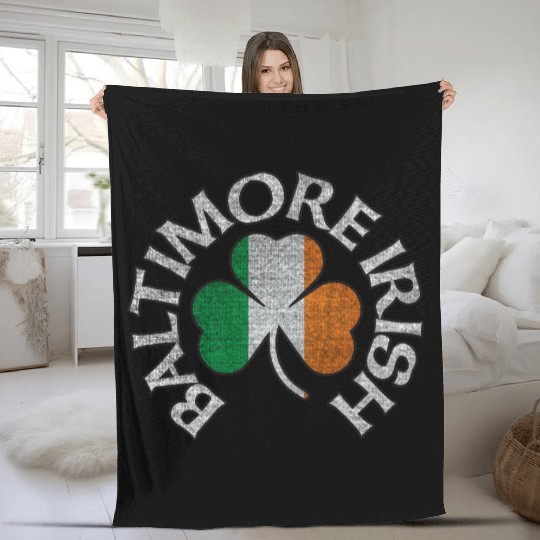 Baltimore Irish Shamrock Flag Apparel Fleece Blankets