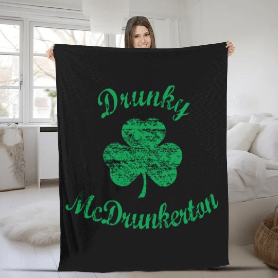 Distressed Drunky McDrunkerton Shamrock Fleece Blankets
