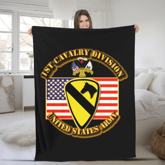 1st Cavalry Division w Flag Fleece Blankets