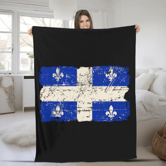 Quebec Flag - Vintage Look Fleece Blankets