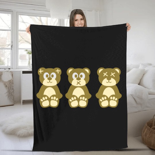 Three wise monkeys teddy bears Fleece Blankets