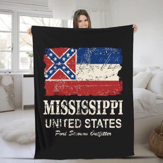 Mississippi Flag - Vintage Look Fleece Blankets