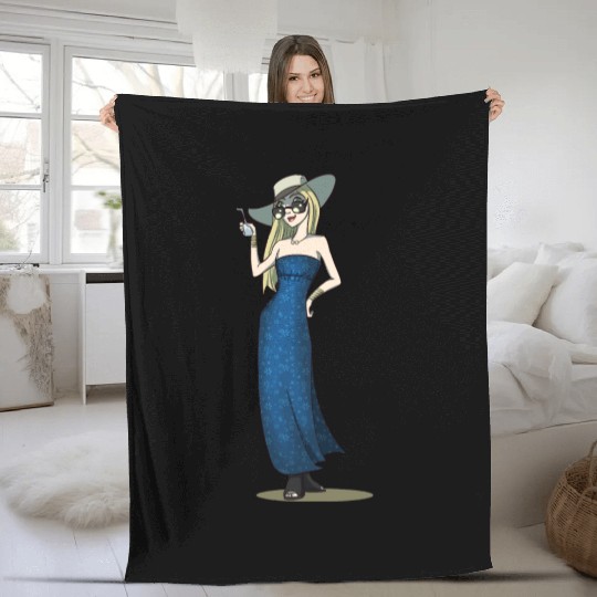 Lady With A Drink Fleece Blankets