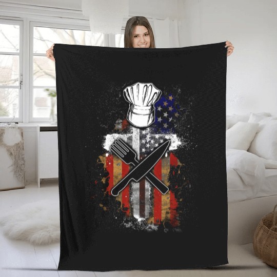 chef, chef funny, chef skull and cleavers, swedish Fleece Blankets