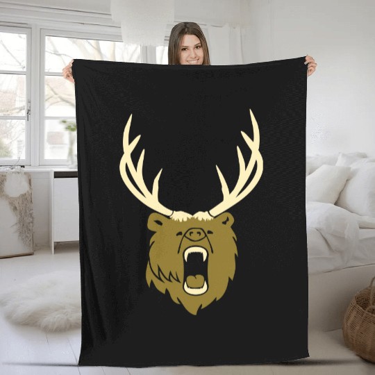 The beer - Grizzly with antlers (2c) Fleece Blankets