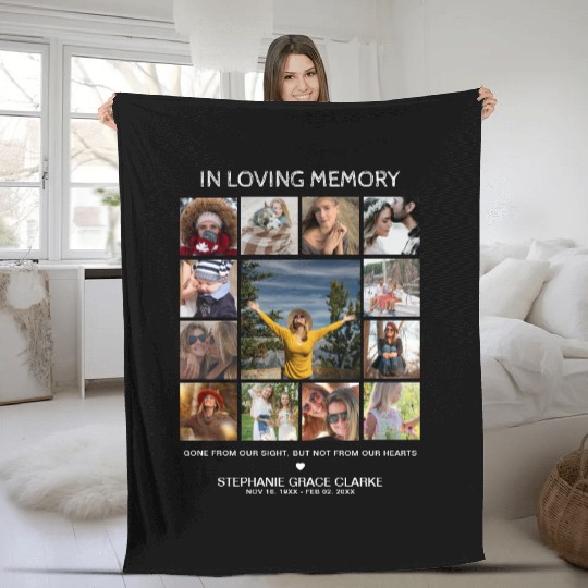 Modern 'In loving Memory' Photo Collage Memorial Fleece Blankets