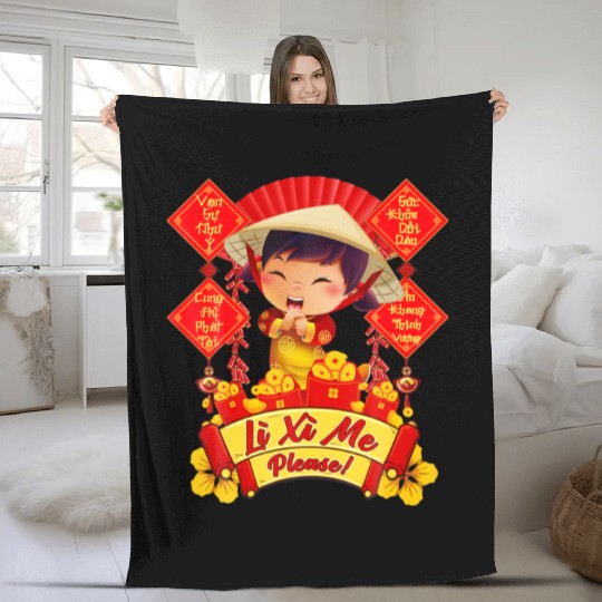 Li Xi Me Please Happy Lunar New Year 2022 Viet Fleece Blankets