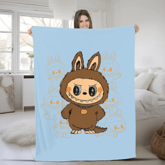 Labubu Fleece Blankets, Cute Cartoon Fleece Blankets, Aesthetic Kawaii Fleece Blankets, Gift for Her, Soft Graphic Fleece Blankets, Trendy Cute Fleece Blankets