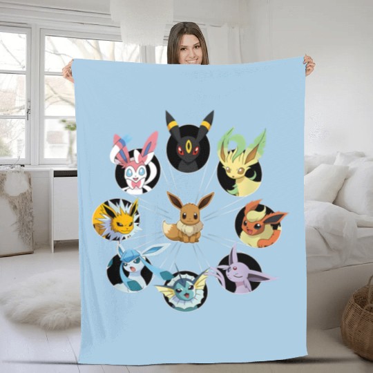 PKM Eevee Fleece Blankets | Eevee Evolution Circle Fleece Blankets | Video Games Fleece Blankets | Eevee Evolutions Fleece Blankets | Anime Fleece Blankets | Anime Lover Fleece Blankets