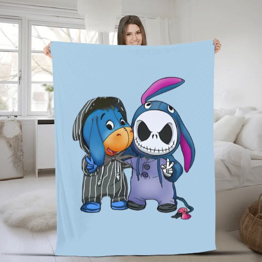 Jack Skellington and Eeyore Halloween Cosplay Fleece Blankets, Disney Nightmare Before Christmas Oogie Boogie Bash Fleece Blankets