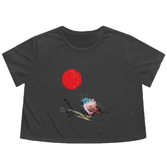 Murakami Birds Red Moon Japenese Flowy Cropped Tees