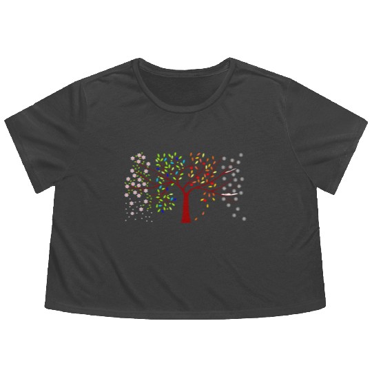 four seasons tree Flowy Cropped Tees