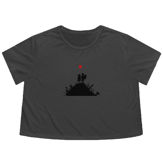Banksy Graffiti Street Art War and Love Guns Heart Flowy Cropped Tees