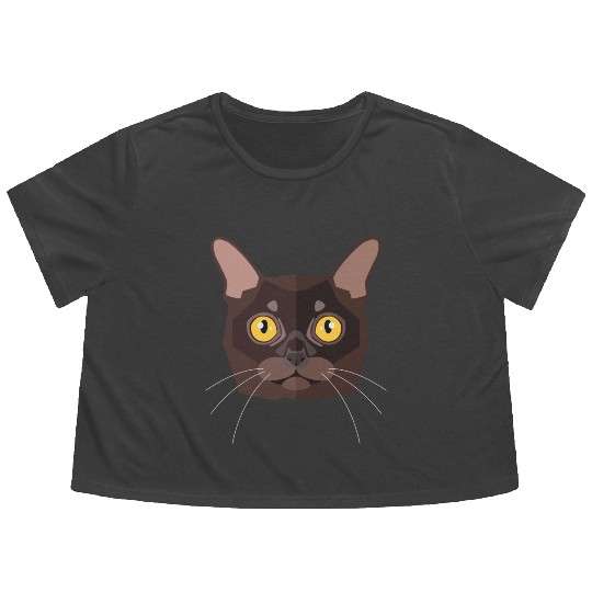 brown cat Flowy Cropped Tees