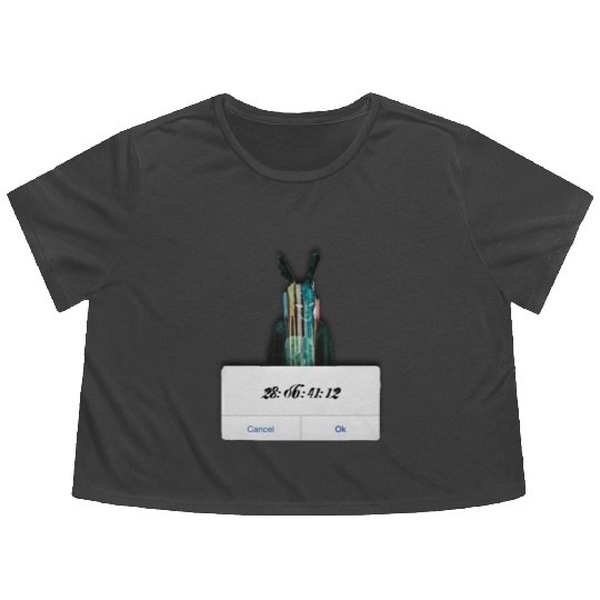 DONNIE DARKO COUNT DOWN TIME ALERT WITH BUNNY MAN Flowy Cropped Tees