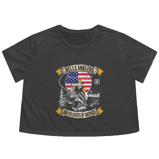 HELLS ANGLERS USA fishermen angler used look Flowy Cropped Tees