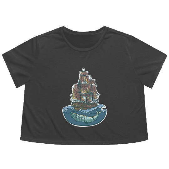 Whale ship Flowy Cropped Tees