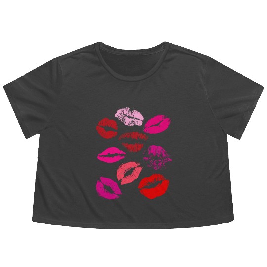 Beautiful Hot Pink Red Lips Lipstick Kiss Flowy Cropped Tees