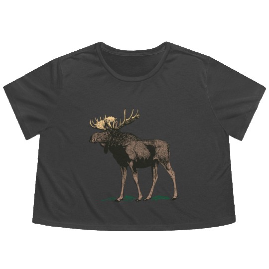 Moose Elk Reindeer Deer Hunter Scandinavia Gift Flowy Cropped Tees