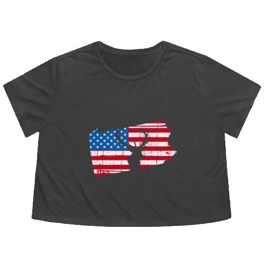 American Flag Pennsylvania Deer Hunting Flowy Cropped Tees