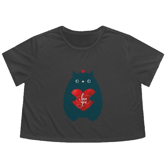 Cat In Love-I Love You-Cute Kitten Valentine Day Flowy Cropped Tees