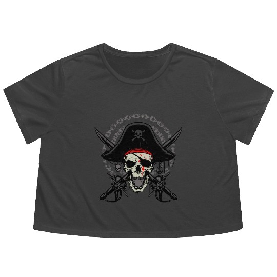 Ahoy Buccaneers Avast Ye motif of Pirate Skull Flowy Cropped Tees