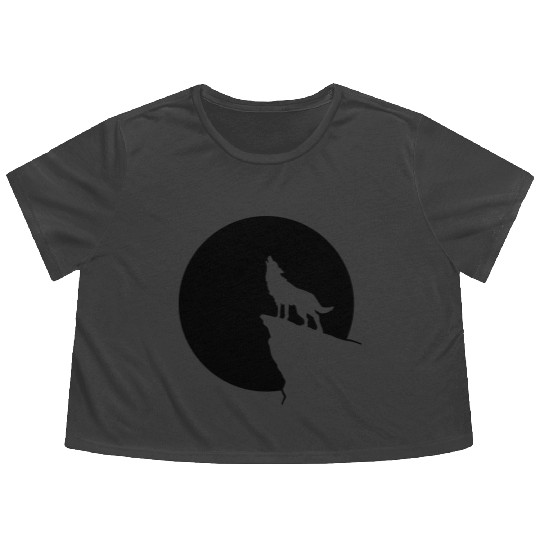 Howling wolf full moon space galaxy gift dog trend Flowy Cropped Tees