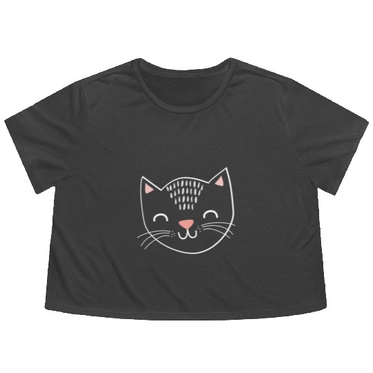 cat face cute gift love cuddle pet relax animal Flowy Cropped Tees
