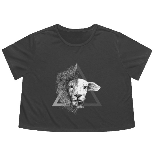 Christian,Bible Quote,Lion and Lamb Flowy Cropped Tees