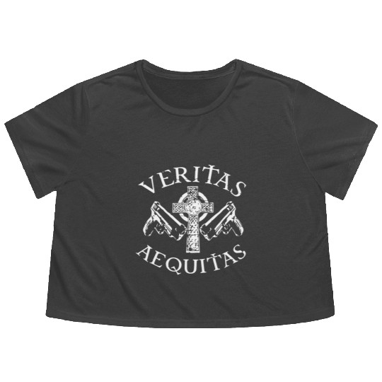 Veritas Aequitas Boondock Saints Irish Vigilante P Flowy Cropped Tees