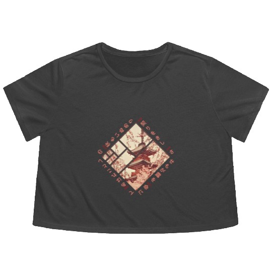 Geometric Japanese Karuta Autumn Poem Flowy Cropped Tees