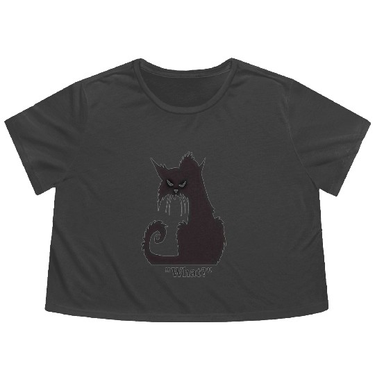 Angry black cat Flowy Cropped Tees