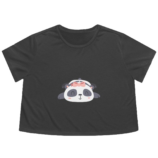 Sweet Panda Family Girl 3 Flowy Cropped Tees