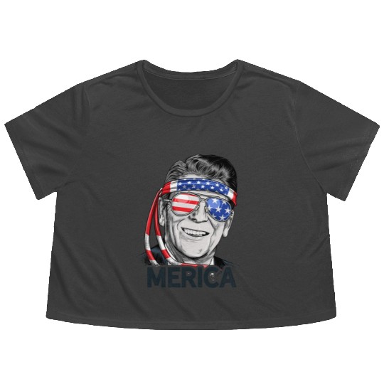 Reagan Ronald Merica 4th of July Flowy Cropped Tees Men Women US President Gifts