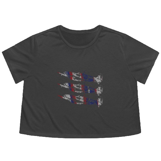 Three Spitfire British Warplanes Flowy Cropped Tees